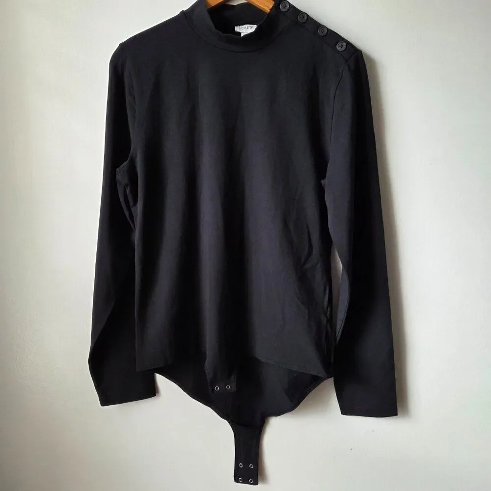 NWT J CREW MOCK NECK LONGSLEEVES BLACK BODYSUIT TOP SIZE XL